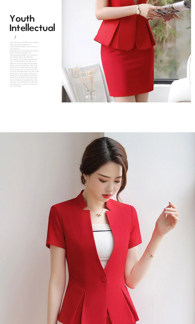 Fashion Short Sleeve Suit Women's Temperament Slim Blazer Skirt Ladies Pants Office Business Interview Blazer-with-skirt-set