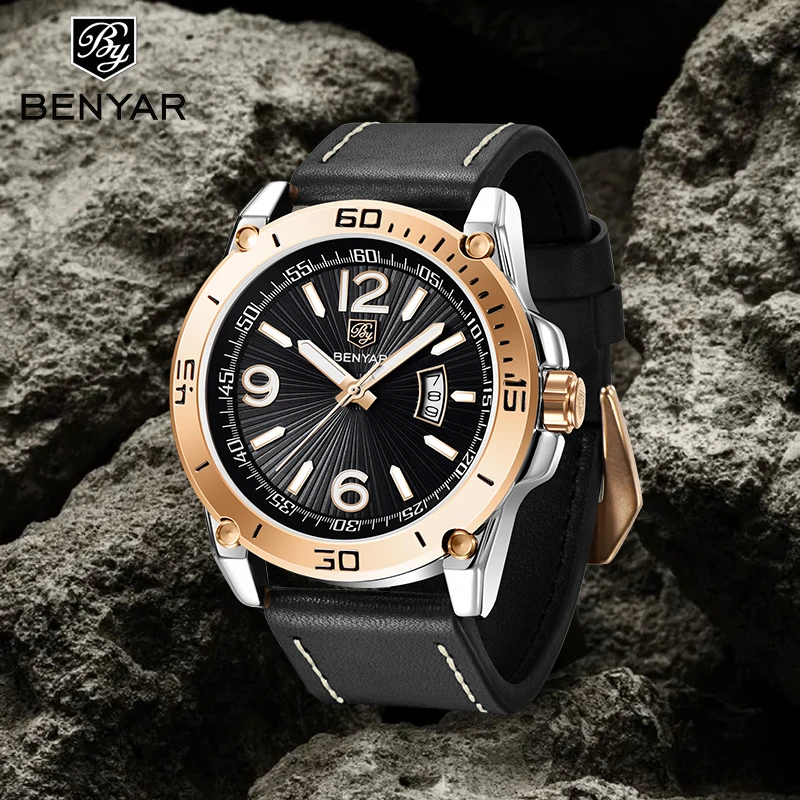 BENYAR Luxury Men's Quartz Wristwatch Business Waterproof Watch Top Brand Stainless Steel Diving Chronograph for Men | Наручные часы