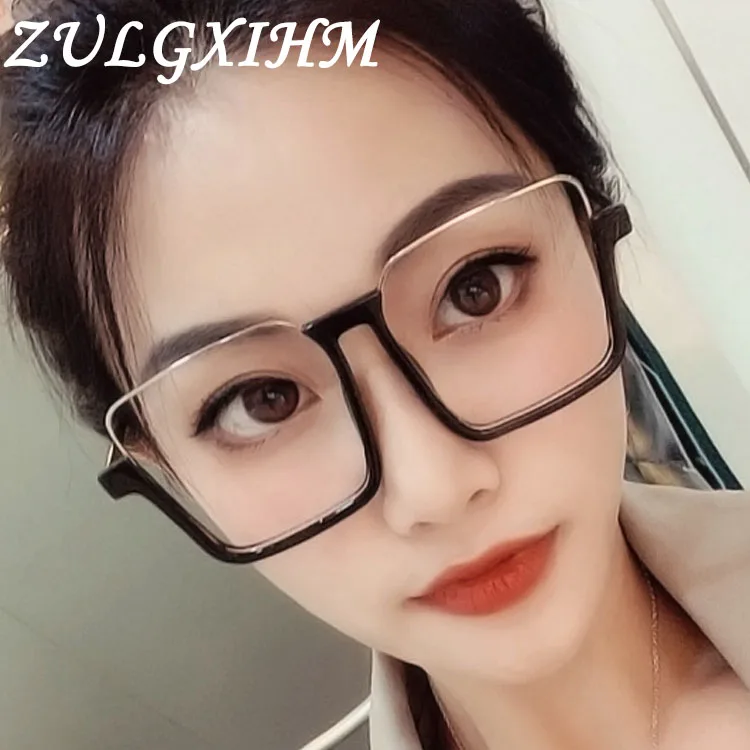 

2020 Vintage Oversized Flat Optical Glasses For Women Men Fashion Half-rime Eyeglasses Frame Clear Lens Female Male