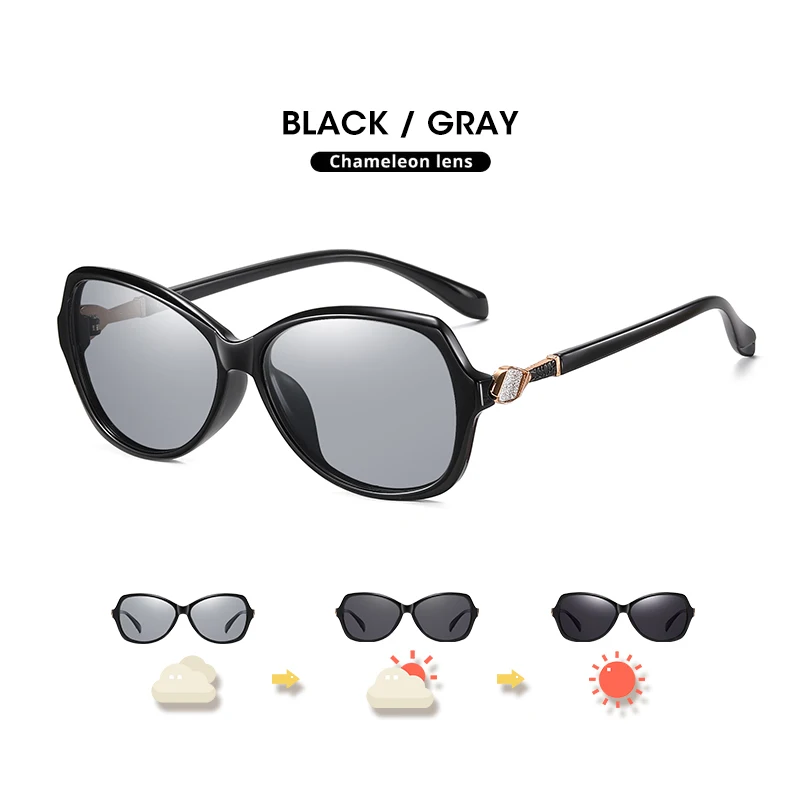 2022 New Fashion Diamond Frame Photochromic Sunglasses Women Polarized Sun Glasses Oval Female  Glasses oculos de sol feminino big sunglasses for women Sunglasses