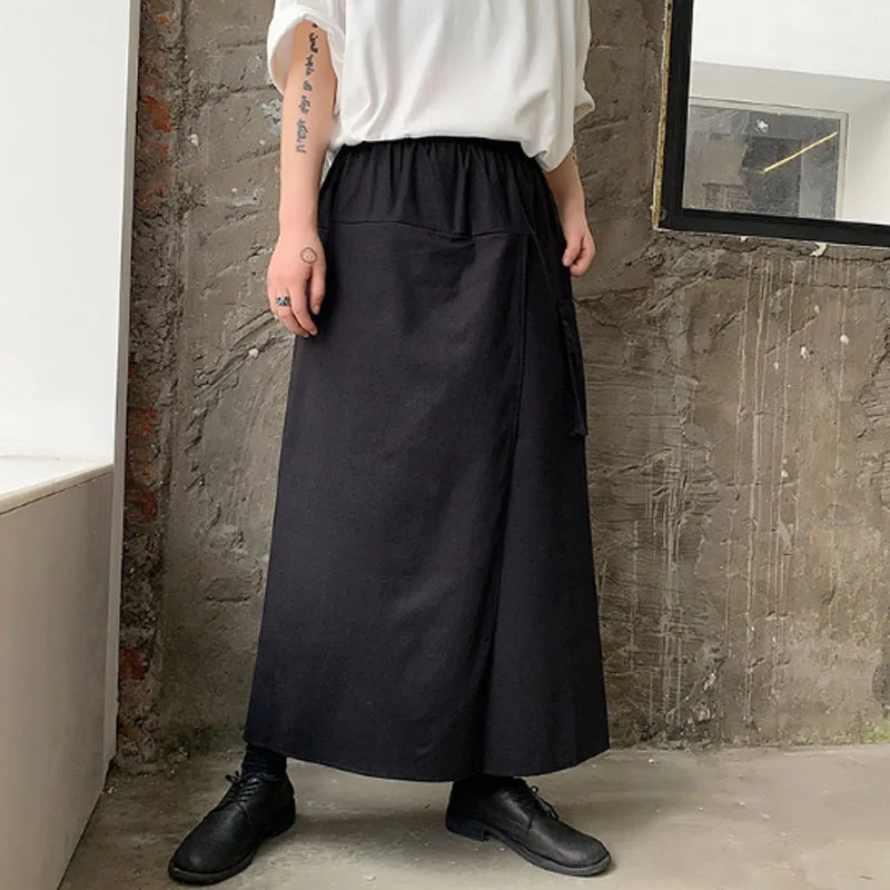 

Men's Wide Leg Pants Spring And Autumn New Gothic Neutral Fashion Stitching Dark Casual Loose Large Size Nine Pants