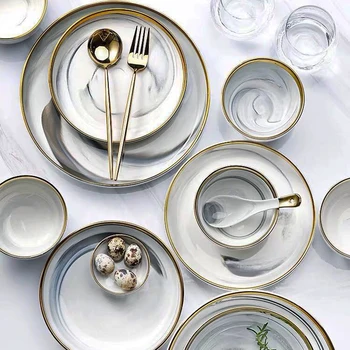 

Nordic Phnom Penh Ceramic Plate Western Steak Rice Salad Marbled Bowl Dessert Plate Tableware Soup Plate Dish Soup Bowl Kitchen