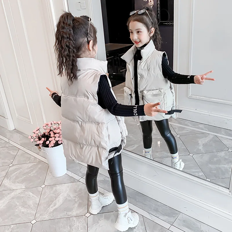 Повседневный жилет без рукавов для девочек хлопковый длинный кардиган, куртки черная верхняя одежда принцессы спортивный жилет для подростков от 3 до 12 лет