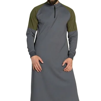 

Men Muslim Robe Zipper Long Pullover Mens Saudi Arab Long Sleeve Kaftan Long Islamic Robe Pathwork Long Sweatshirt 2XL Nice