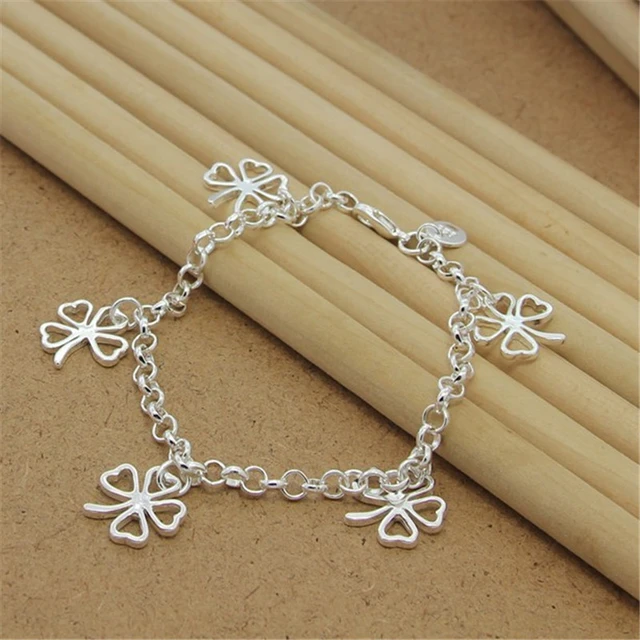 Bracelet en argent Sterling 925 de haute qualité, trèfle à quatre feuilles,  8 pouces pour femmes et hommes, bijoux de fête, cadeaux - AliExpress