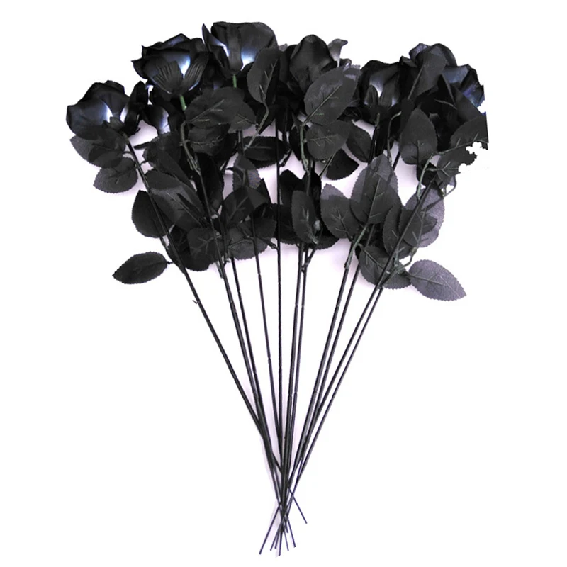 10 шт./лот, 45 см, Искусственные черные розы на Хэллоуин, готические цветы, свадебные, вечерние, искусственные цветы Dcor