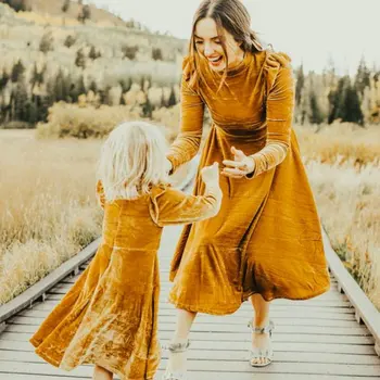 

Long Sleeve Mommy Daughter Dress Matching Family Outfits Corduroy Princess Mother And Daughter Vestidos Clothes 2020 Spring