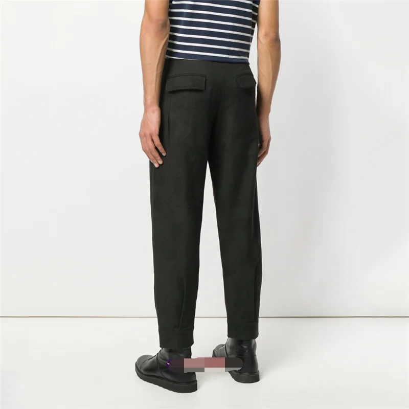 Men's Casual Pants Nine Pants Straight Pants Spring And Autumn New Black Pants Leg Buckle Design Youth Trend Overalls