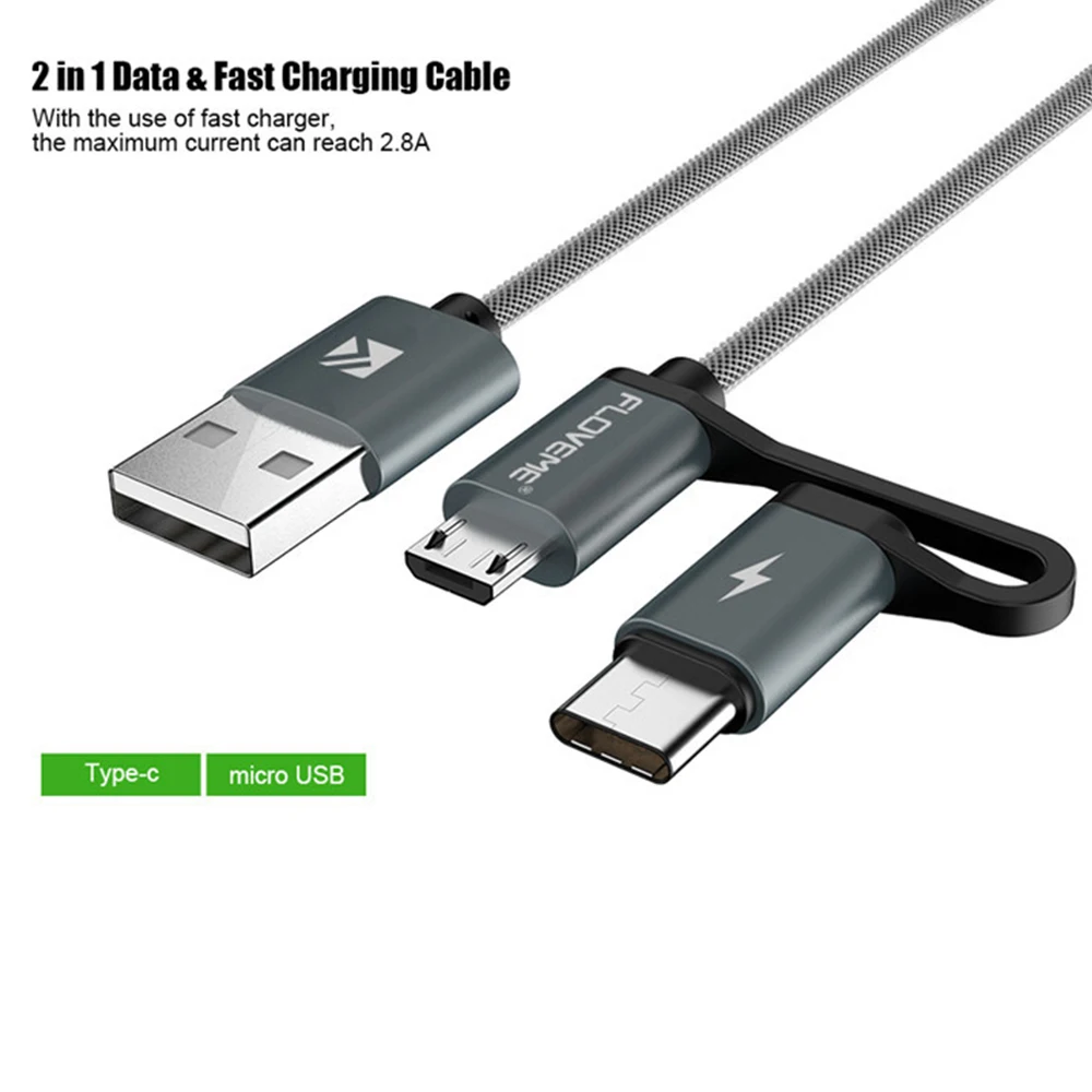 FDBRO QC3.0 usb type C кабель для samsung Galaxy Note 9 S9 2.8A Micro USB кабель 2 в 1 быстрая зарядка USB C кабель для Redmi Note 7