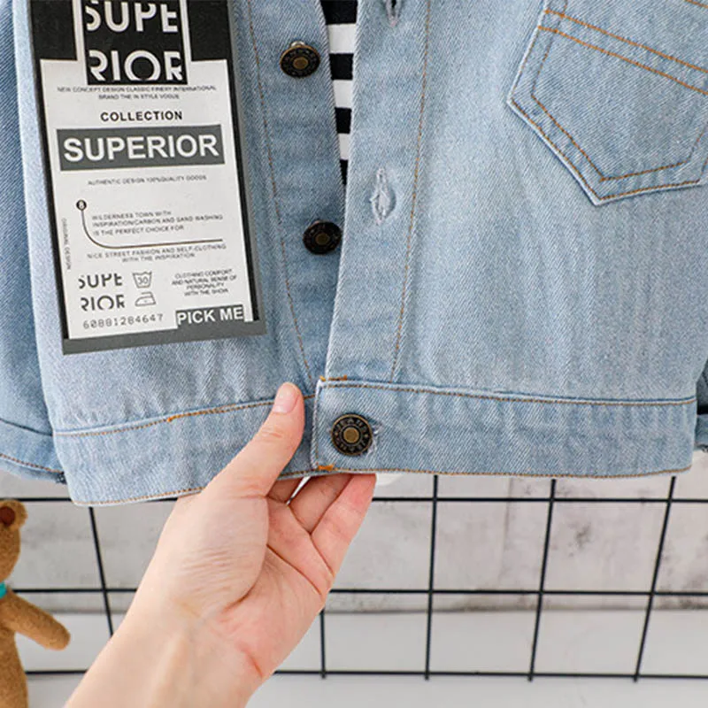 Autumn Baby Boy Outerwear Fashion Letter Print Casual Denim Coat Kids Jacket Outfits Tops