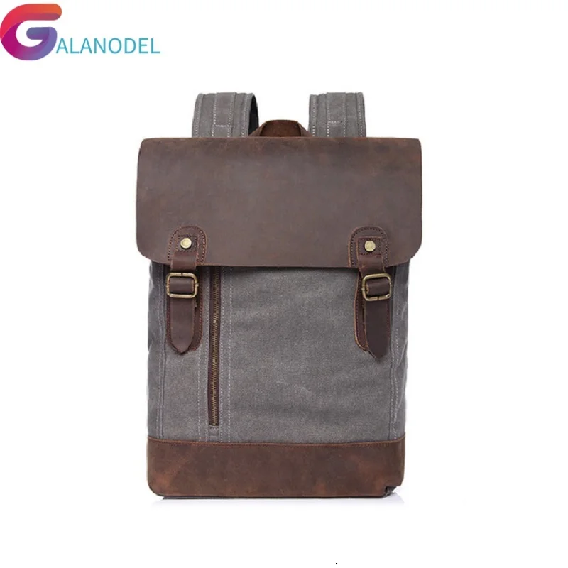 

Vintage M217 Gray Canvas Leather Backpacks for Men Laptop Daypacks Durable Weekend Canvas Rucksacks Large Travel Back Packs New