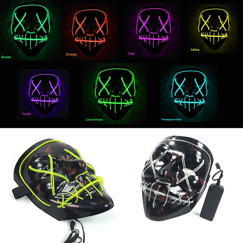 

10 Color Available EL Wire Face Mask Luminous Lighted Up LED Glowing Scary Masks Halloween Party Cosplay Costume Props Tools*