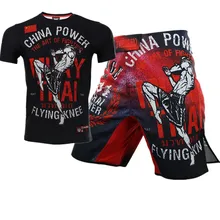 Power Muay Thai MMA с короткими рукавами боксерская рубашка Jiu Jitsu Джерси Фитнес Wushu Sanda Competition shirsmma Fightwear