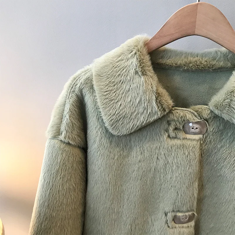 winter new fur one piece rabbit like coat women's loose temperament warm and thickened top winter coat women