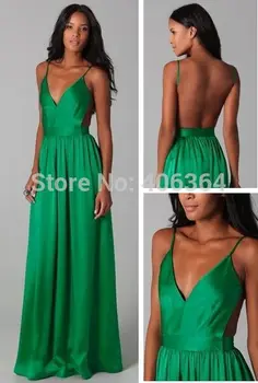 

Sexy&Hot Green V-Neck Spaghetti Strap Open Back Prom Dresses 2018 New Fashion Evening Gown Party Dress