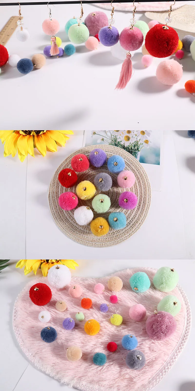 15-50mm Pompom Pendant Mulit Colors Fur Craft DIY Soft Pom Poms For Earrings Key buckle Car Decoration Accessories