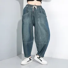 Потертые винтажные джинсы больших размеров, рваные джинсы для женщин, женские брюки длиной до щиколотки, женские джинсы из потертой ткани A71Z40