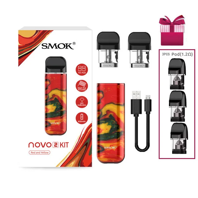 Smok Novo 2 vape pod Комплект 6-25 Вт 800 мАч батарея сетка 2 мл картридж Pod стартовый комплект 1.0ohm DC MTL электронная сигарета - Цвет: Nove 2 Red Yellow