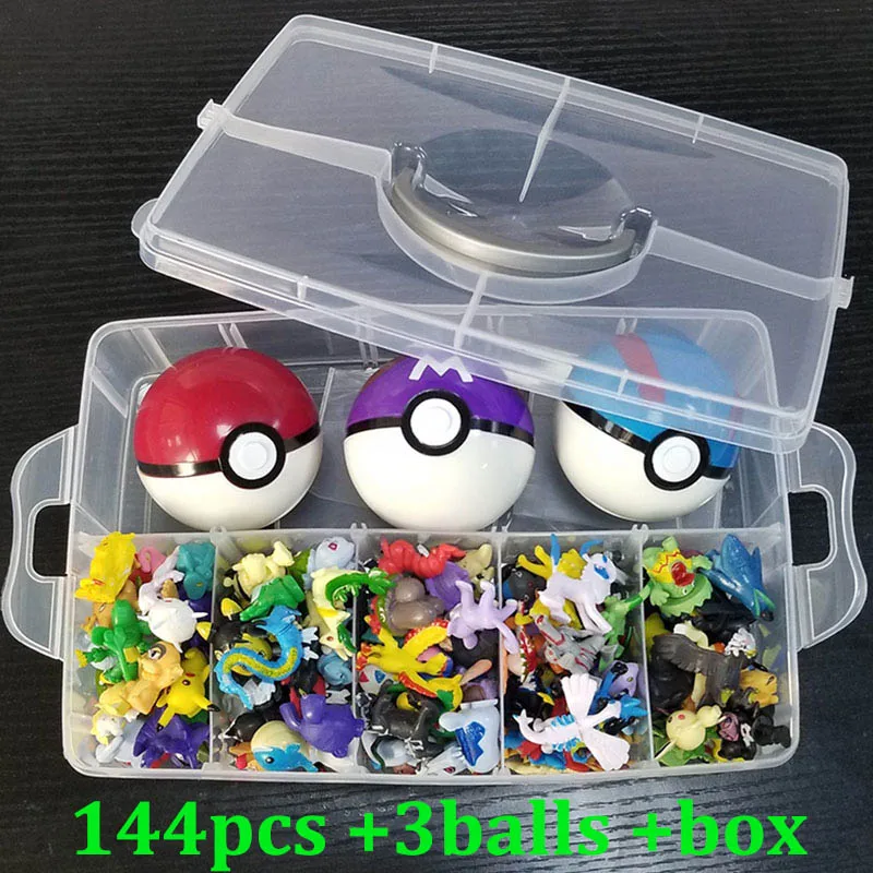 192 шт. без повторов Горячая pokemones кукол фигурка игрушки коллекция 2,5-3 см модель 24 шт./пакет Аниме фигурки подарки для детей - Цвет: 144pcs boxed 3 balls