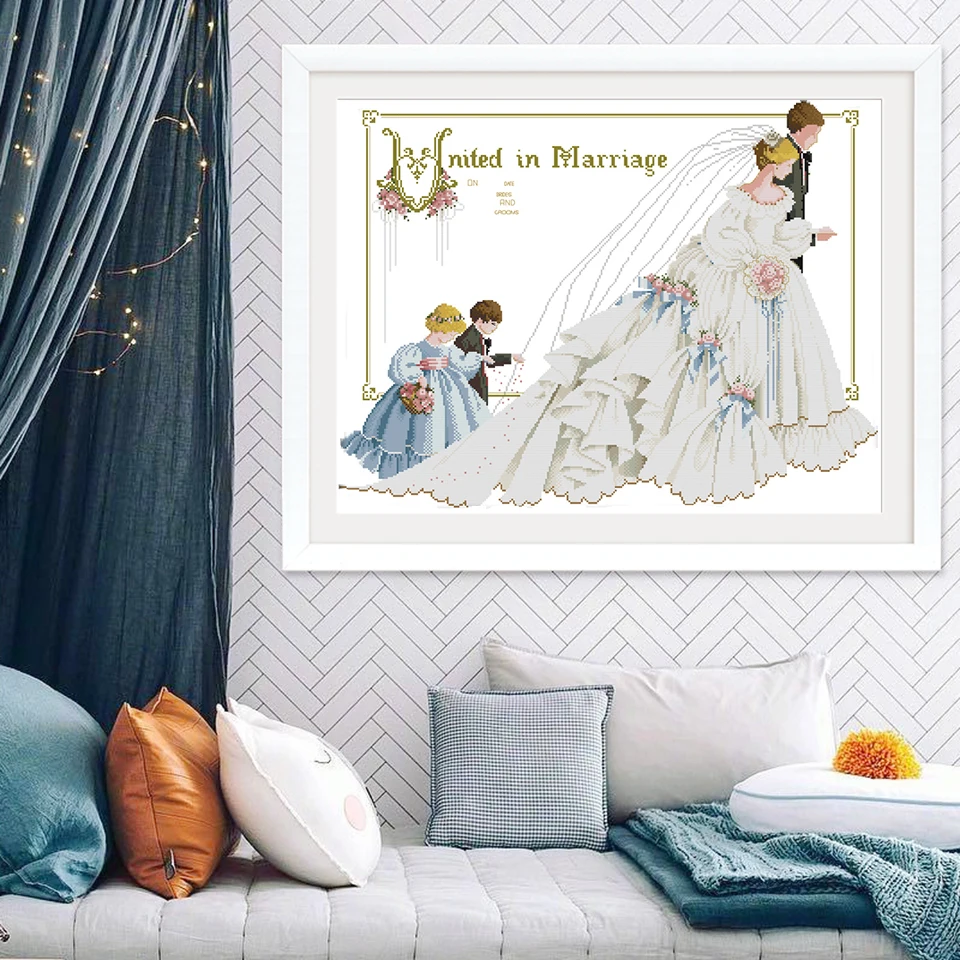 Joy Sunday Набор для вышивки крестиком для девочек с двумя цветами, Китайская вышивка с рисунком, рукоделие для подвешивания в спальне