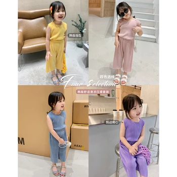 

Kids Girl suit summer children Vest casual pants fashionable pleated girl two piece set
