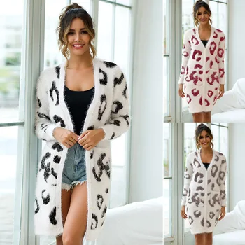 

Womens Long Sleeve Cardigan Sweater Leopard Button Casual Loose Sweater FDC99