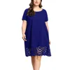 Xl-5xl Plus Size Fashion Women Elegant Dresses Loose Solid Short Sleeve O-neck Hollow Out Casual Dress Vestido Mujer ► Photo 3/6