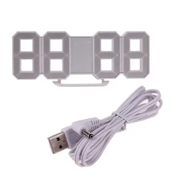 

3D LED Wall Clock Modern Digital Alarm Clock Display Home Kitchen Office Table Desk Night Wall Clock 24 Or 12 Hour Display(white