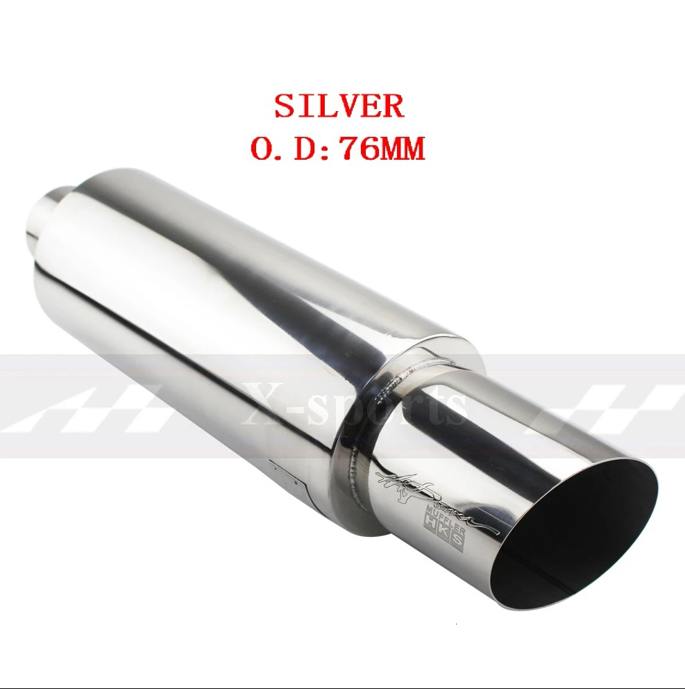 BEVEL SILVER 76MM Глушитель выхлопной трубы для автомобиля, мотоцикла, высокое качество, универсальный, нержавеющая сталь, 304, интерфейс 63 мм, 76 мм, выход: 101 мм, глушители - Цвет: BEVEL SILVER 76MM
