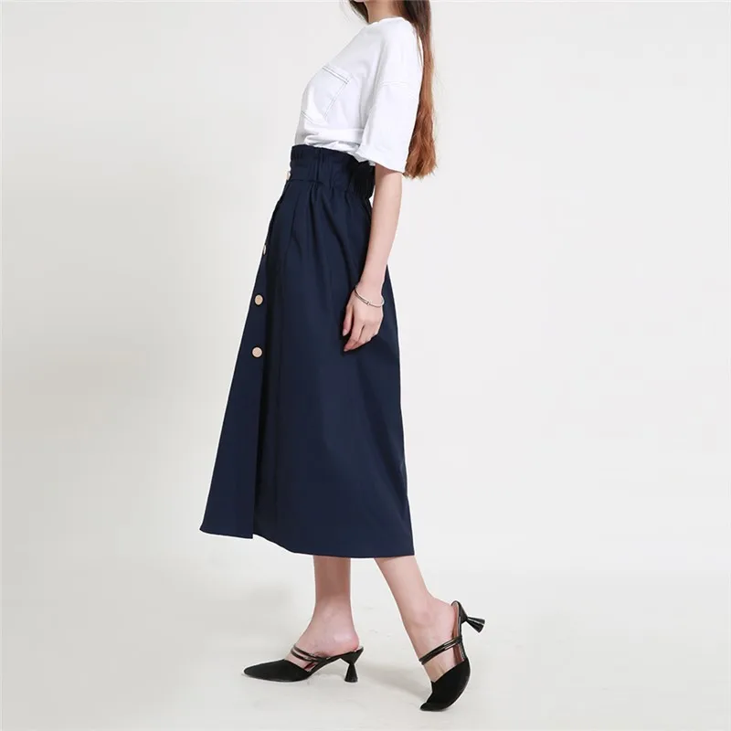 Осенняя мода тонкий сплошной цвет однобортный SML XL XXL Высокая талия эластичная талия Женская Повседневная Длинная юбка женская трапециевидная юбка