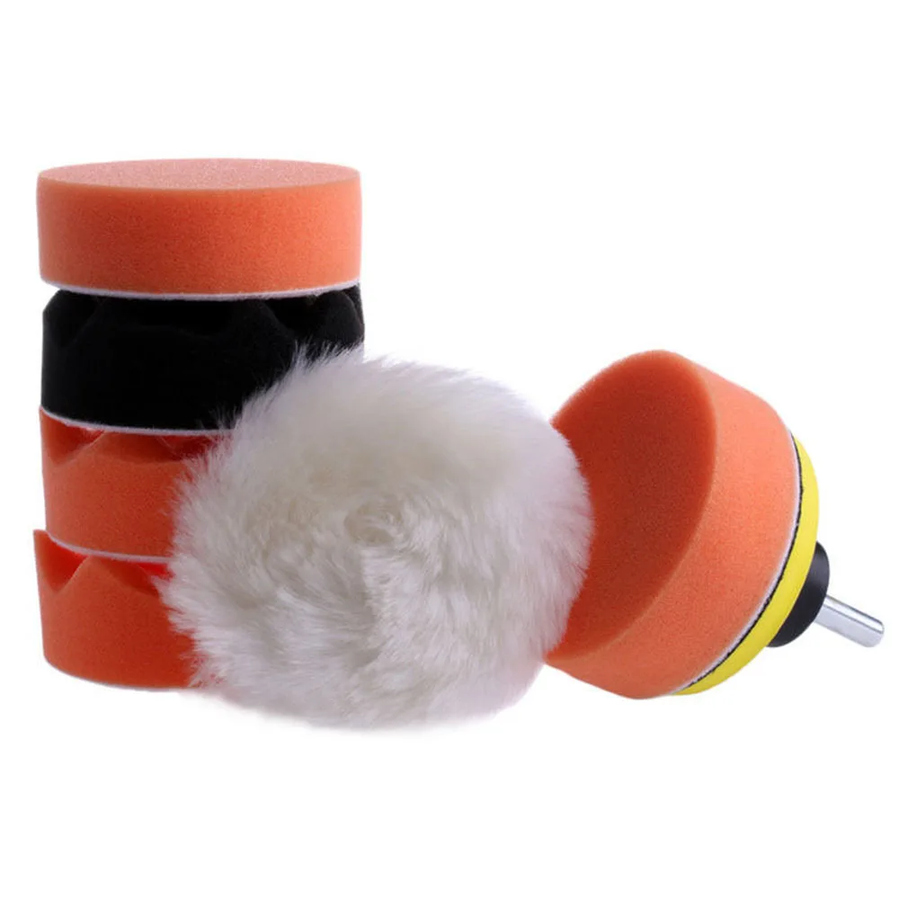 

7pcs/set 3 inch Sponge Foam Car Buffing Polishing Pads Wheel Kit with M10 Drill Adapter Wool Blended Pad for Car Buffer Tools