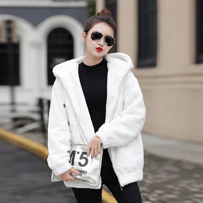 Искусственная шуба из кролика Рекс женский 2019 зима длинный рукав корейский Свободный плюш толстые толстовки, свитшоты, куртки для женщин
