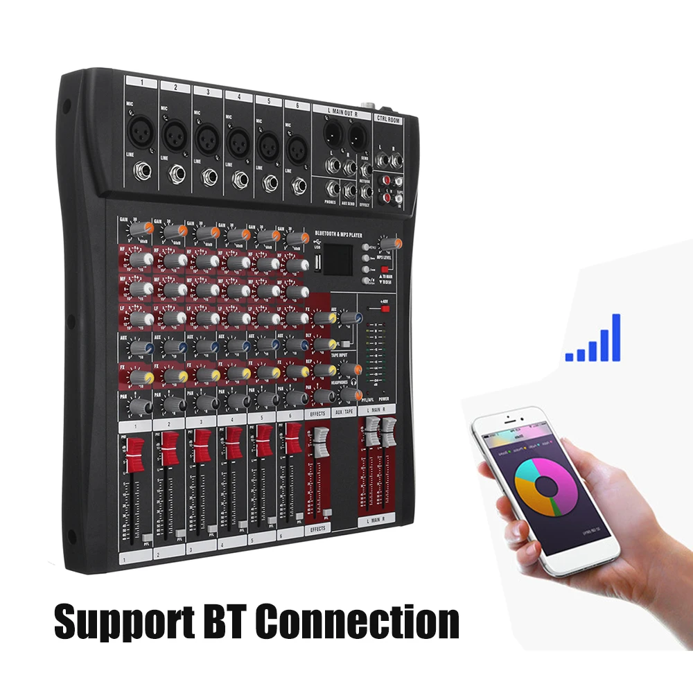 Профессиональный звуковой микшер смешивания консольный микшер звуковая карта 6 канальный USB BT стерео микшер микшерный пульт музыка Intrustments