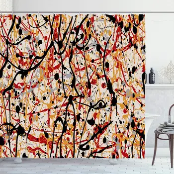 

Shower Curtain Set with Hooks 66x72 Inches Pattern Pollock Abstract Canvas Shapes Splat Expressionism Style Brush Grunge Drip