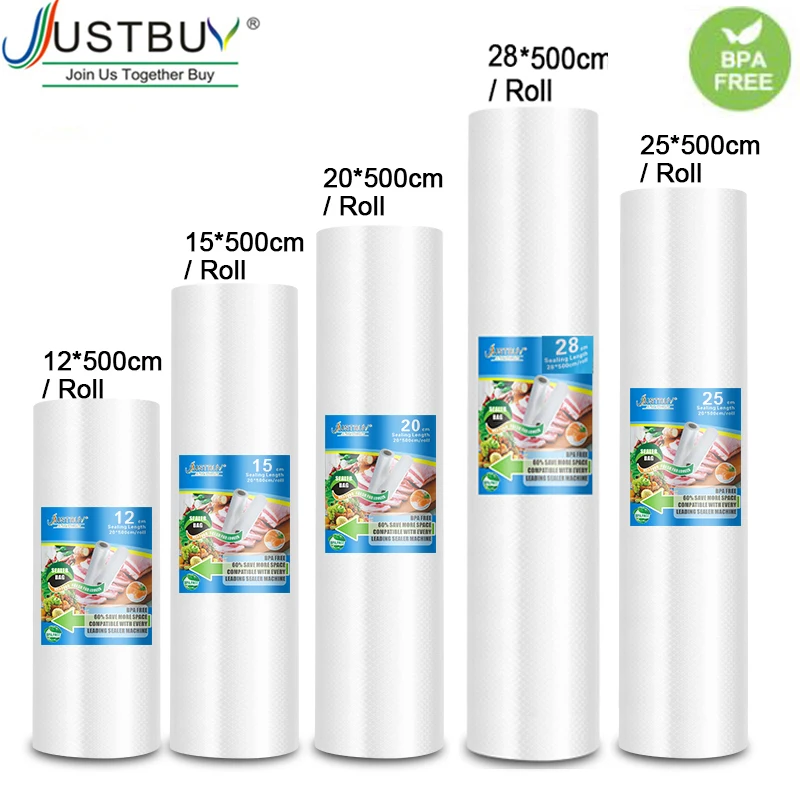 Bolsa de almacenamiento al vacío para alimentos, sellador al vacío, larga duración, 12 + 15 + 20 + 25 + 28cm * 500cm