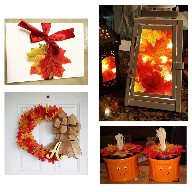 50pcs artificial maple leaves for halloween decoration Autumn leaves for wedding table decorations Crafts Thanksgiving Day Decor
