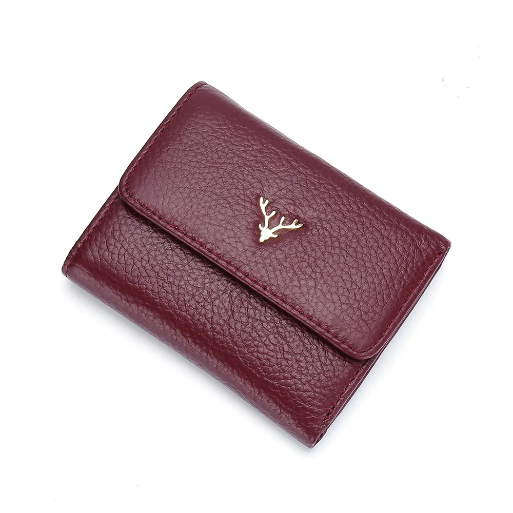 New fashion short wallet ladies first layer leather simple small wallet foldable thin
