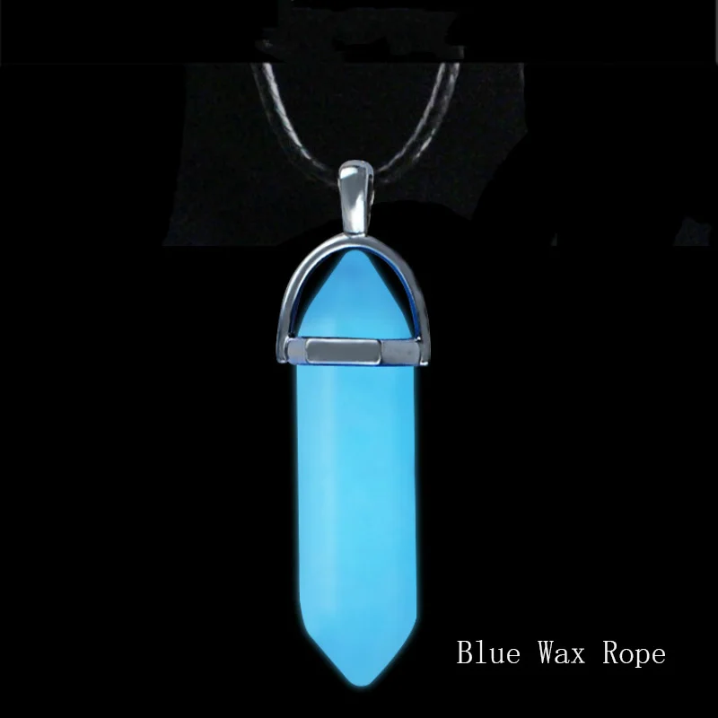 Black Rope Blue Модное ожерелье с люминесцентным камнем, шестиугольная колонна, светящаяся подвеска с натуральным кристаллом, ожерелье для женщин, очаровательное ювелирное изделие - Окраска металла: Black Rope Blue