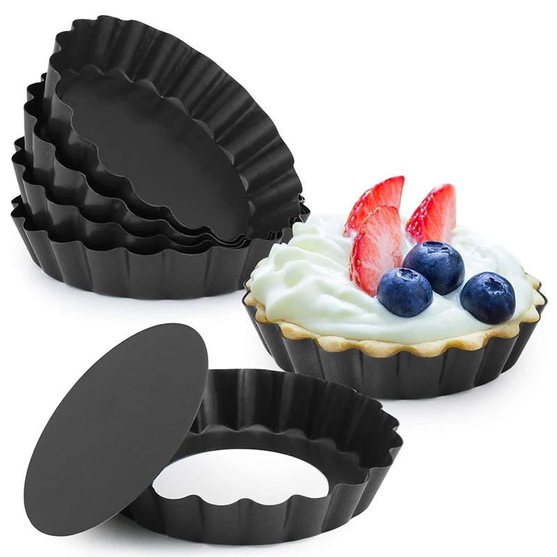5 Inch Quiche Pans with Removable Bottom Non-Stick Fluted Sides Mini Tart Round Shape Set of 6 |