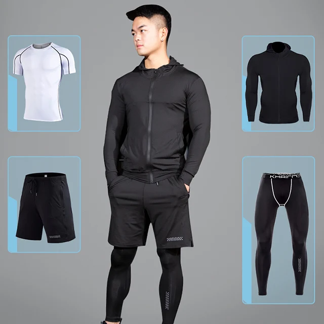 white 3pcs Быстрое высыхание 4 шт. Для мужчин штаны для бега комплект для бега тренажерный зал для обучения фитнесу эластичные колготки Костюмы с капюшоном Спортивная тренировочная спортивный костюм - Цвет: white 3pcs
