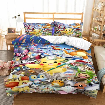 

Cartoon Pokemon Character Printed Bedding Set Children Pikachu Duvet Cover Set Bed Linen Bedclothes Twin Full Queen King Size