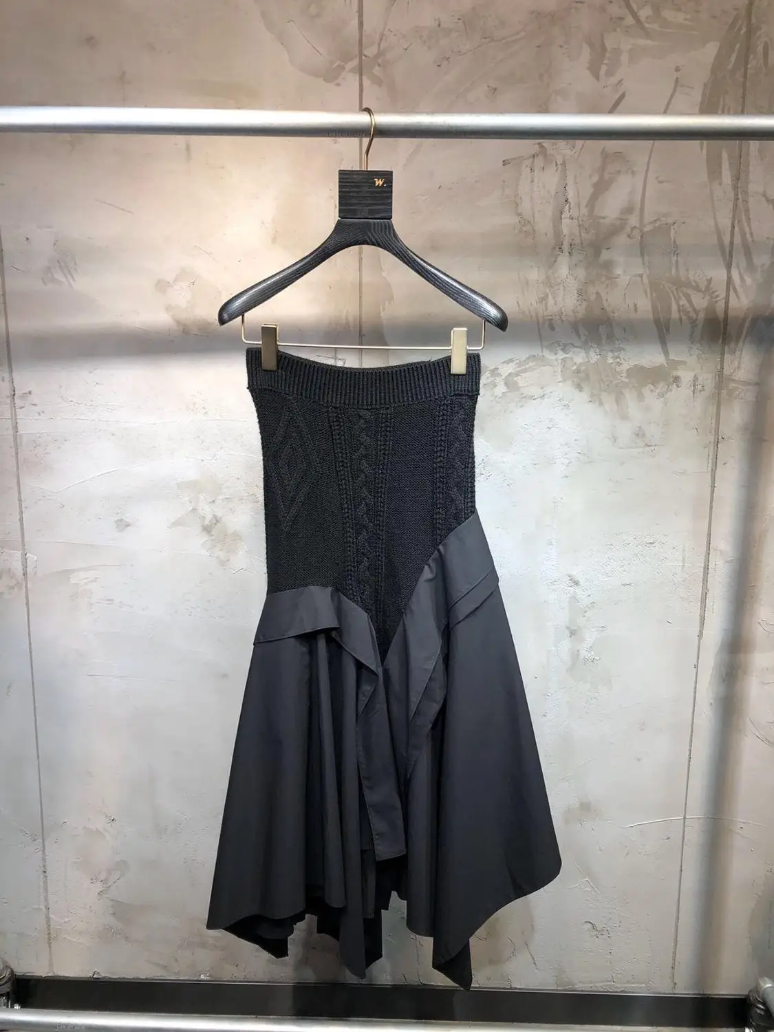 2019FW winner Новая женская вязаная Лоскутная юбка Женская Асимметричная юбка миди 2 цвета ddxgz2 - Цвет: Черный