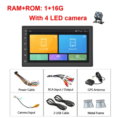 1G 16G With 4 LED Podofo Android 2din автомобильное радио " мультимедийный плеер авторадио сенсорный экран gps wifi Bluetooth автомобильное аудио Радио Стерео Зеркало Ссылка - Цвет: 1G 16G With 4 LED