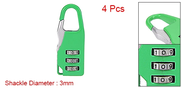 Green 4 Pack Uxcell 1/2/4 шт. 3 цифр Комбинации 3 мм дужка Диаметр код замки сплава цинка красный/зеленый/синий/черный/розовый - Цвет: Green 4 Pack