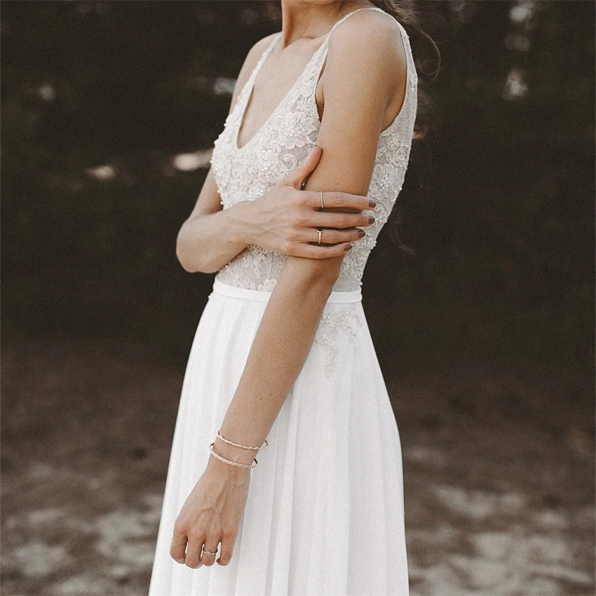 NUOXIFANG vestidos de novia ремни бисером кружевное, шифоновое, Пляжное свадебное платье с v-образным вырезом Свадебное платье с открытой спиной robe de mariage femme