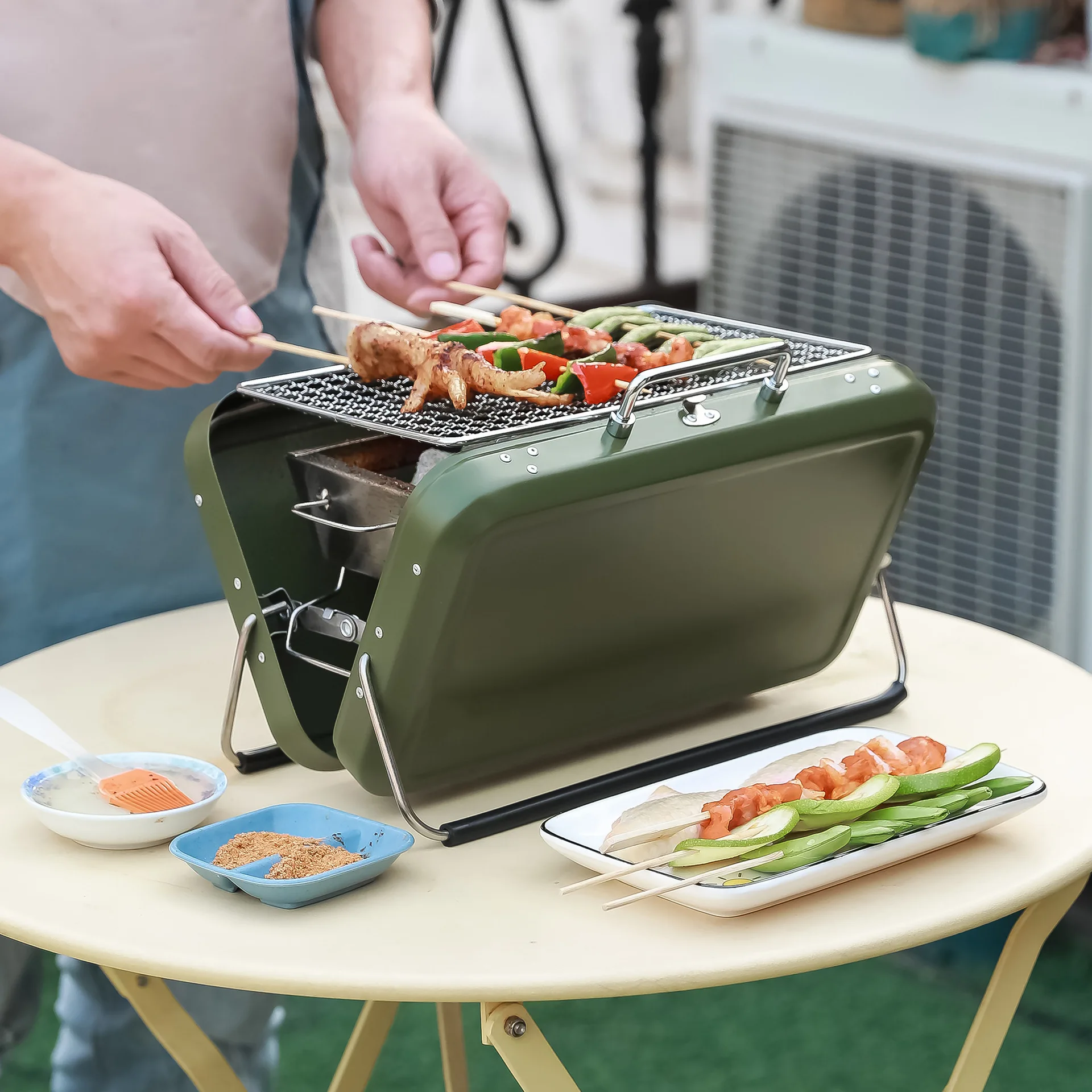 Tryhomy Outdoor Portable Camping BBQ Grill Box Stainless Steel Mini Folding Barbecue Stove Camp Tableware Set Tool New Hot | Спорт и