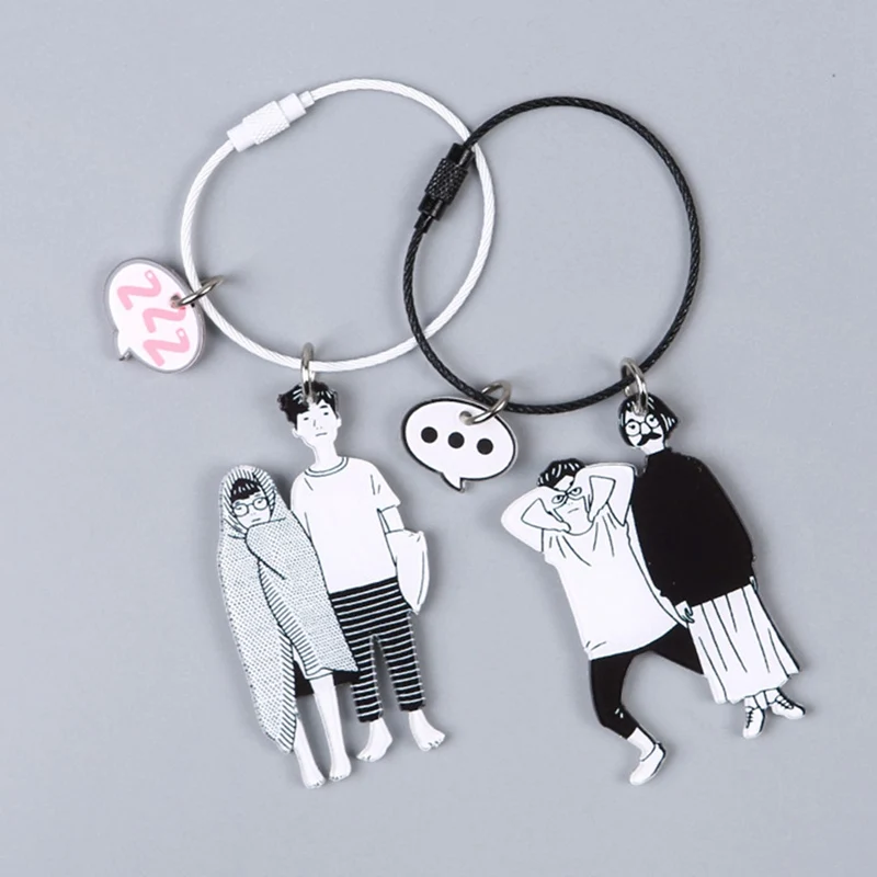Couple Cute Creative Acrylic Keychain Funny Cartoon Interaction Key Chain Keyring Bag Pendant Accessories Dropship New | Украшения и