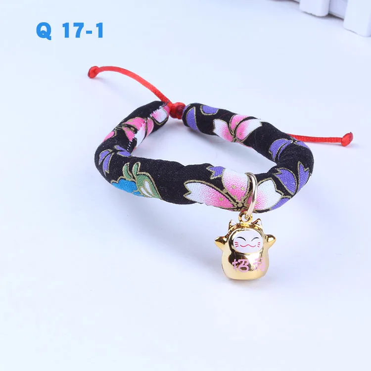 Милый мультяшный ошейник для питомцев, кошек, ручной работы, регулируемое ожерелье для щенков, кошек с колокольчиком, японский стиль, ошейник для собак, галстук-бабочка - Цвет: Q17-1