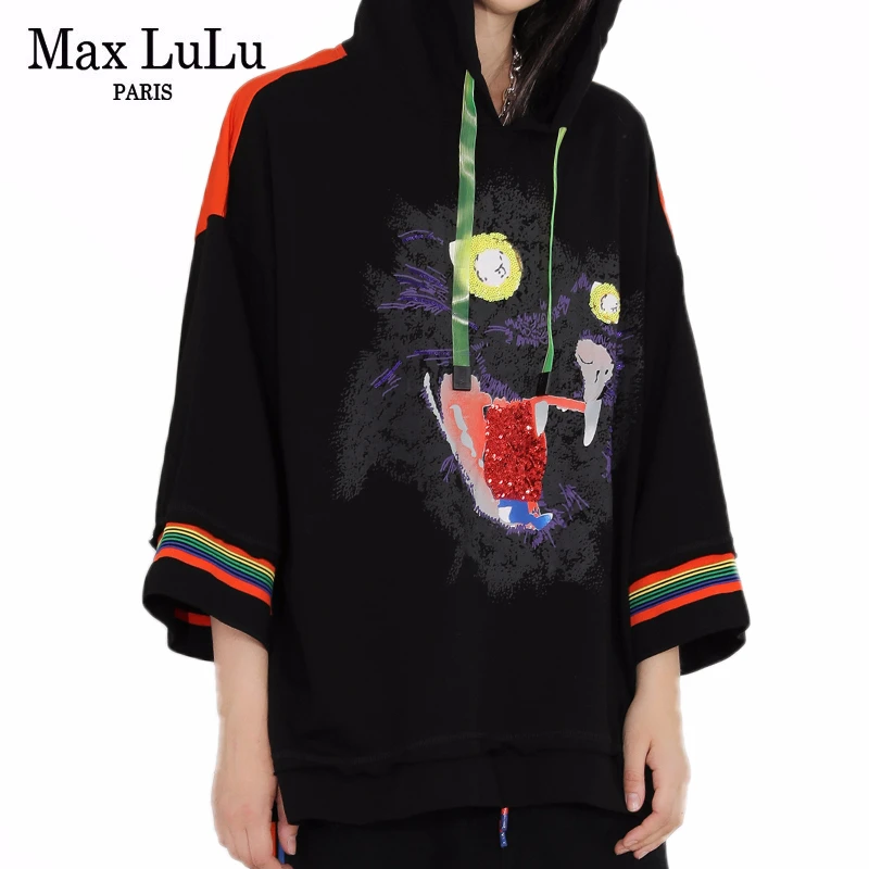 Max LuLu 2019 Новая корейская модная Осенняя повседневная одежда женские Лоскутные женские свитшоты с капюшоном толстовки с принтом свободный
