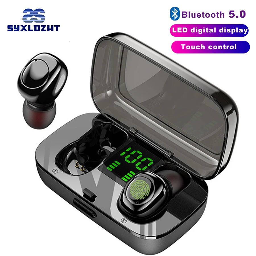 Comprar Auriculares inalámbricos con Bluetooth, auriculares inalámbricos, auriculares estéreo deportivos, auriculares manos libres con caja de carga de micrófono para teléfono